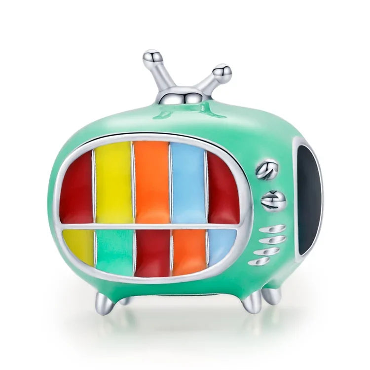 S925 Argent Sterling Mini Télévision Couleur Perles Accessoires DIY Bracelet Collier, Mini Télévision Couleur