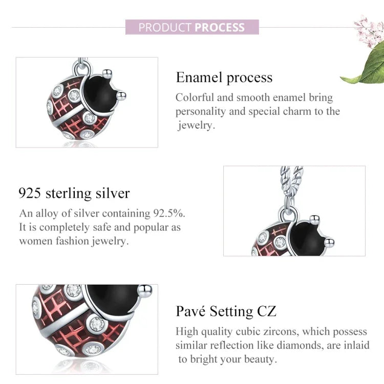 Pendentif Coccinelle en Argent Sterling S925, Accessoires de Collier Bracelet DIY, Pendentif Coccinelle