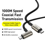 Câble coaxial Baseus CATPN-01 100W 5A PD3.1 Gen2 USB-C / Type-C vers USB-C / Type-C HD pour affichage simultané, Longueur du câble : 1,5 m