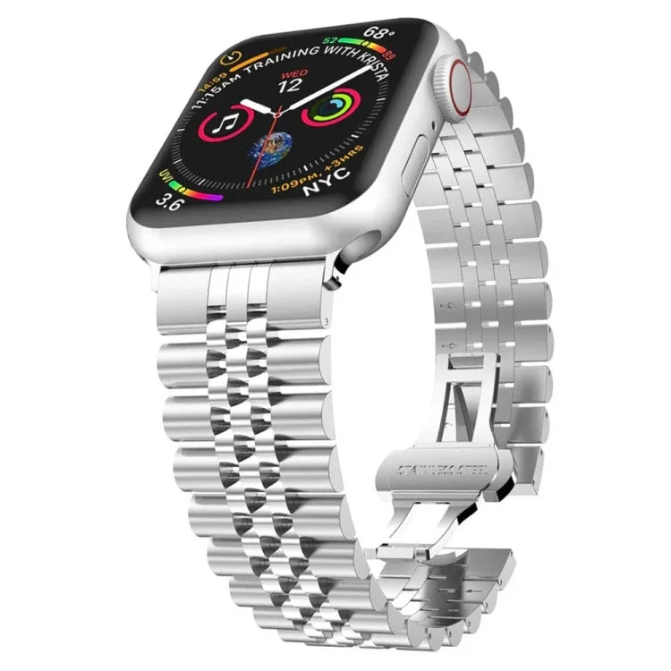 Bracelets de rechange en acier inoxydable à cinq perles pour Apple Watch Series, 7 45 mm / 6 & SE & 5 & 4 44 mm / 3 & 2 & 1 42 mm, 7 41 mm / 6 & SE & 5 & 4 40 mm / 3 & 2 & 1 38 mm
