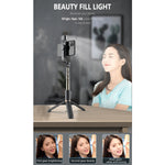 Trépied perche à selfie Bluetooth Q03S avec lumière de remplissage, support téléphone portable, Q03S (noir), Q03S (blanc)