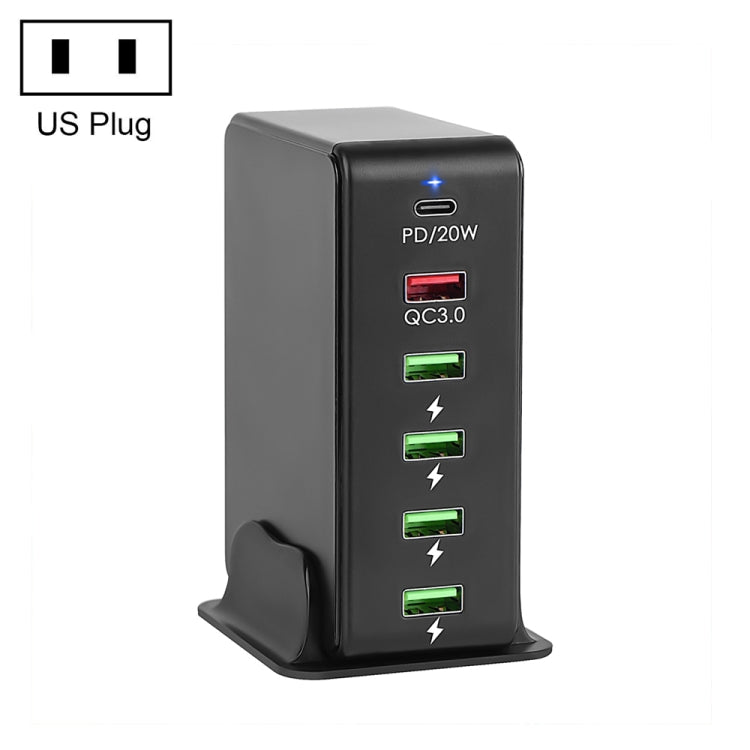 Chargeur de voyage multi-ports 6 en 1 65W PD USB-C / Type-C + QC 3.0 USB + 4 USB, prise US, prise EU, prise UK, prise AU