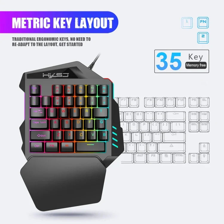 Ensemble clavier souris HXSJ P8+V100+J900 + clavier une main + souris de jeu programmable, P8+V100+A883