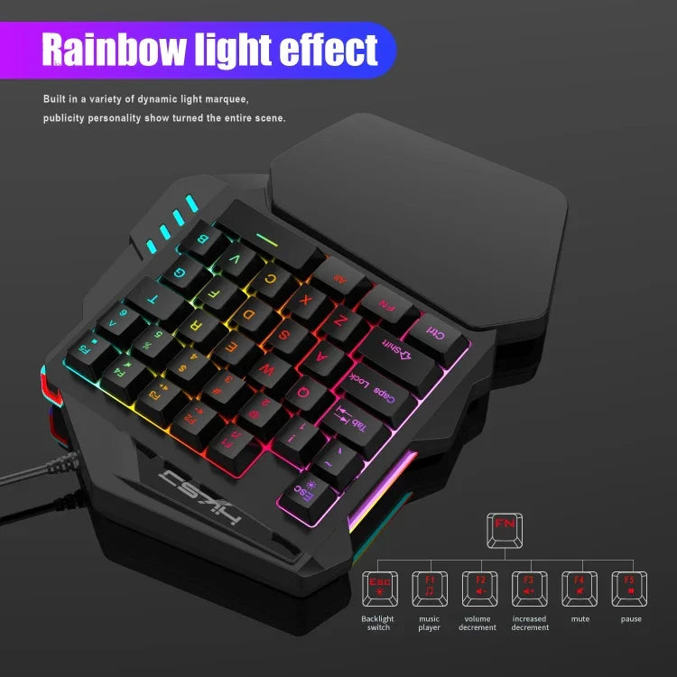 Ensemble clavier souris HXSJ P8+V100+J900 + clavier une main + souris de jeu programmable, P8+V100+A883