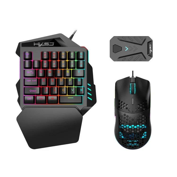 Ensemble HXSJ V100+A883+P8 composé d'un clavier à une main + une souris de jeu programmable + un convertisseur de clavier-souris, V100+J900+P8