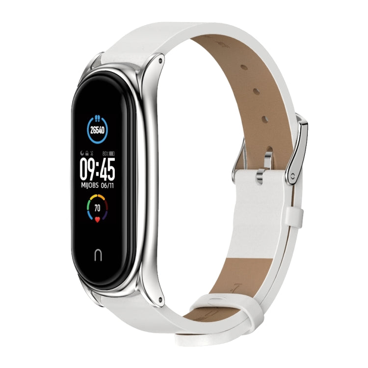 For Xiaomi Mi Band 6 / 5 Mijobs Metal Case Crazy Horse Texture PU Microfiber Plus Watch Band