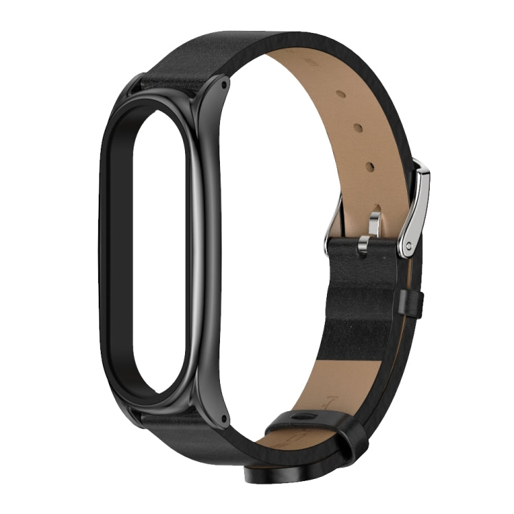 For Xiaomi Mi Band 6 / 5 Mijobs Metal Case Crazy Horse Texture PU Microfiber Plus Watch Band