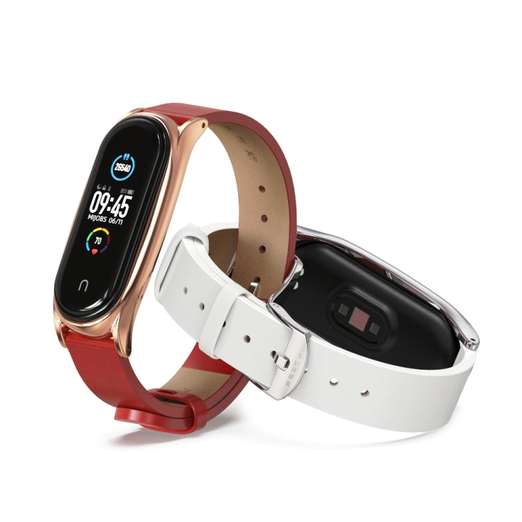 For Xiaomi Mi Band 6 / 5 Mijobs Metal Case Crazy Horse Texture PU Microfiber Plus Watch Band