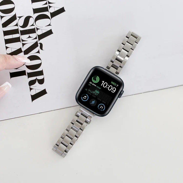 Bracelet de remplacement en acier à trois perles, pour Apple Watch Series 7 41mm / & 6 & SE & 5 & 4 40mm, pour Apple Watch Series 7 45mm / & 6 & SE & 5 & 4 44mm