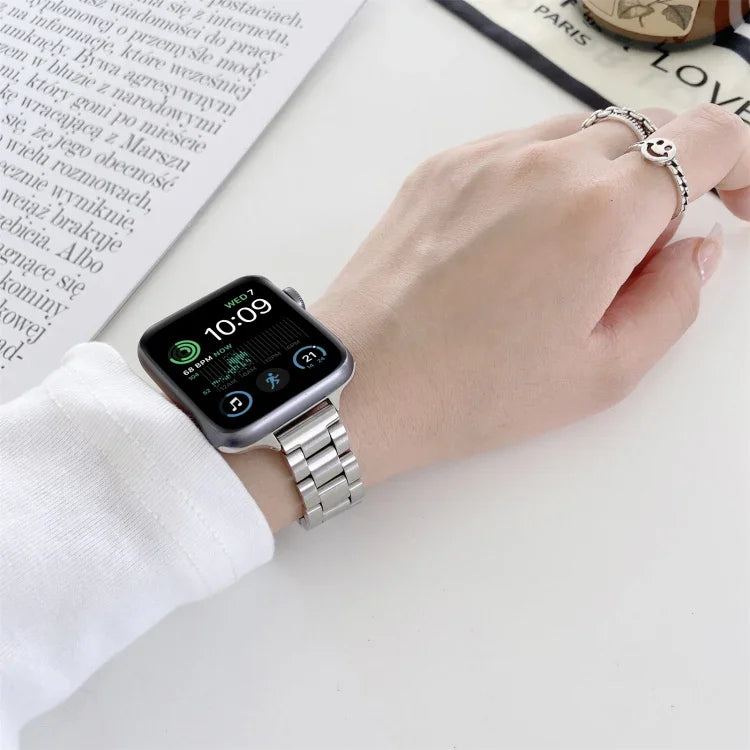 Bracelet de remplacement en acier à trois perles, pour Apple Watch Series 7 41mm / & 6 & SE & 5 & 4 40mm, pour Apple Watch Series 7 45mm / & 6 & SE & 5 & 4 44mm