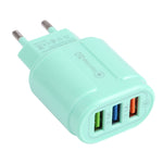 Chargeur de voyage Macarons USB QC3.0 + double ports USB 2.1A, prise EU, prise US