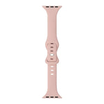 Slimming silicone replacement strap for Apple Watch in soft pink color, designed for various Apple Watch models.