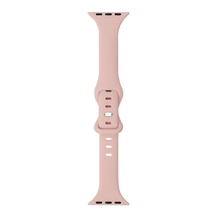 Slimming silicone replacement strap for Apple Watch in soft pink color, designed for various Apple Watch models.