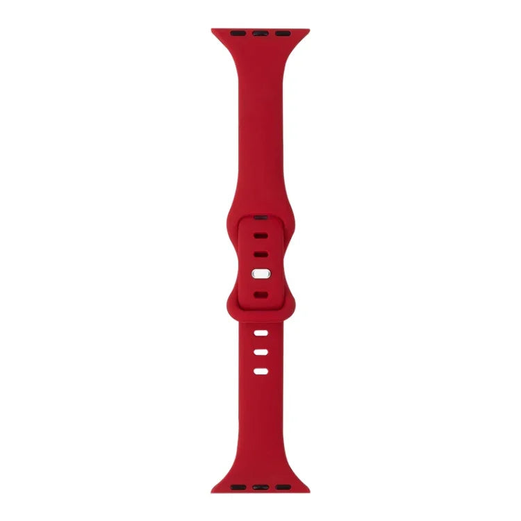 slimming silicone replacement strap for Apple Watch in bright red color, compatible with various Apple Watch models.