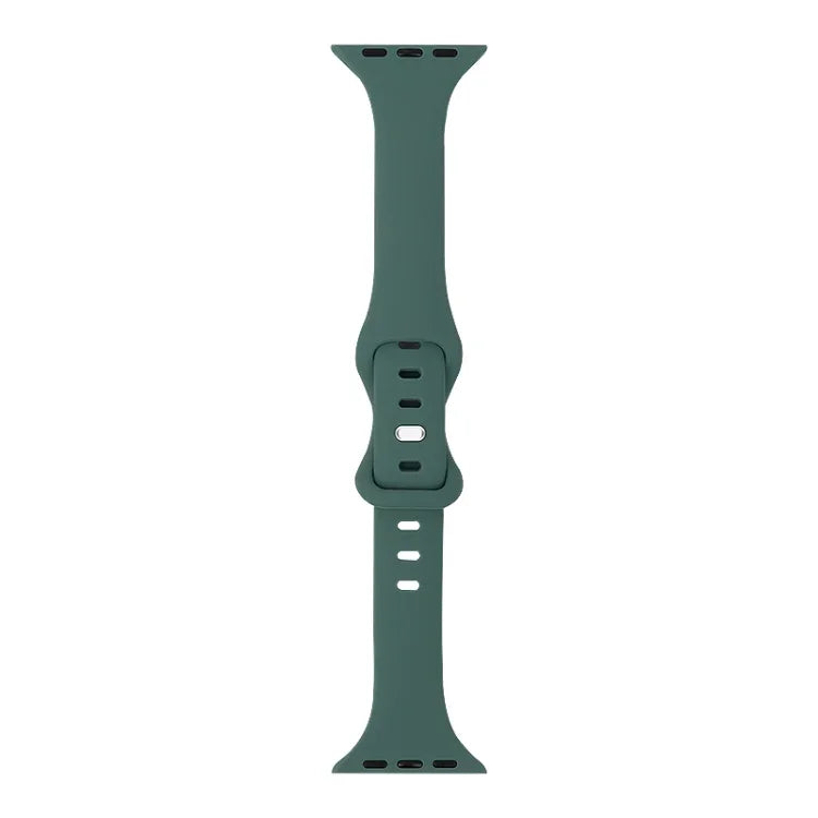 Slimming silicone replacement strap for Apple Watch, adjustable and comfortable silicone band in green color.
