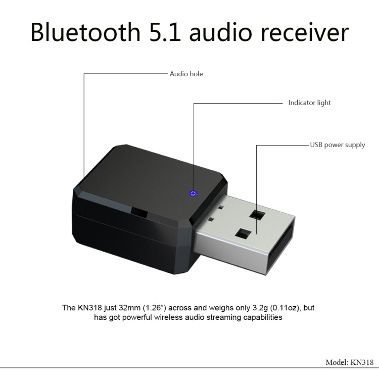 Adaptateur USB Bluetooth 5.1 récepteur audio KN318, KN318