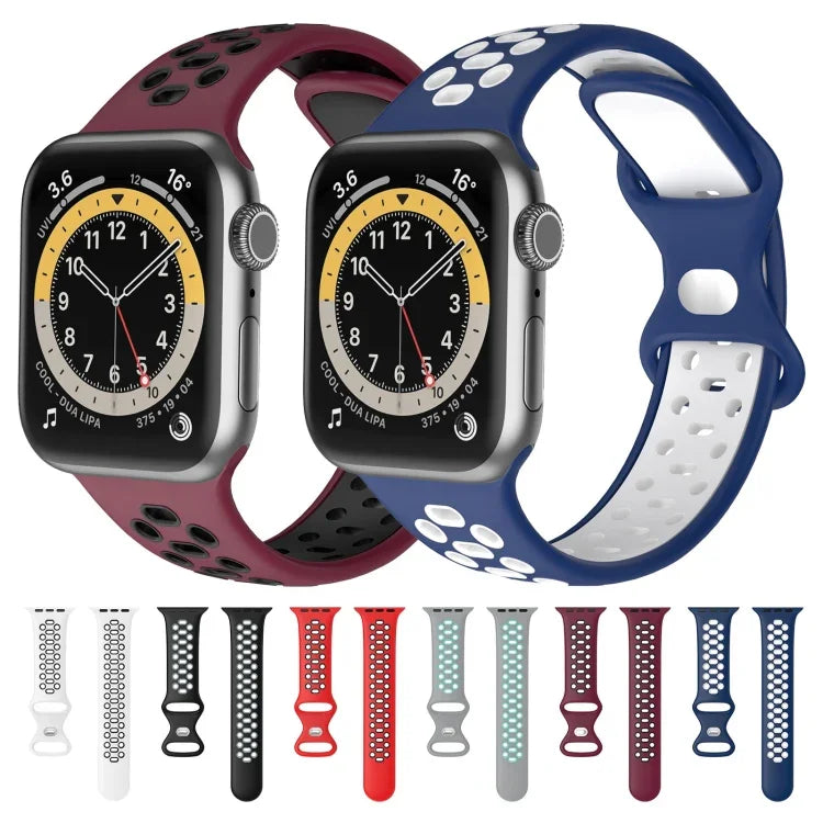 Bracelet de rechange en silicone bicolore à 8 boucles pour Apple Watch Series 7 41 mm / 6 & SE & 5 & 4 40 mm / 3 & 2 & 1 38 mm