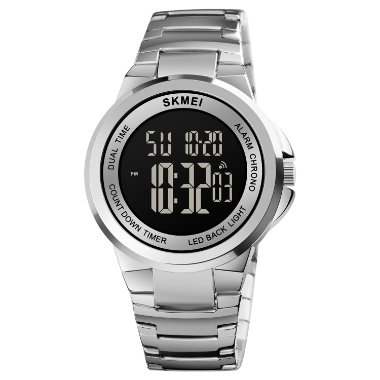 Montre électronique SKMEI 1712 à affichage numérique LED lumineux double fuseau horaire avec bracelet en acier inoxydable