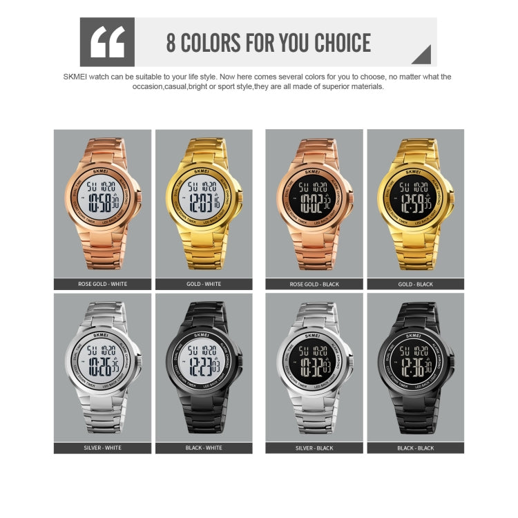 Montre électronique SKMEI 1712 à affichage numérique LED lumineux double fuseau horaire avec bracelet en acier inoxydable