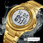 Montre électronique SKMEI 1712 à affichage numérique LED lumineux double fuseau horaire avec bracelet en acier inoxydable