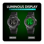 Montre électronique SKMEI 1712 à affichage numérique LED lumineux double fuseau horaire avec bracelet en acier inoxydable