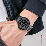 Montre électronique SKMEI 1712 à affichage numérique LED lumineux double fuseau horaire avec bracelet en acier inoxydable