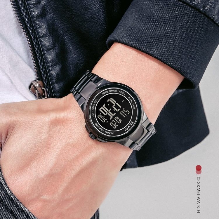 Montre électronique SKMEI 1712 à affichage numérique LED lumineux double fuseau horaire avec bracelet en acier inoxydable