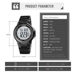 Montre électronique SKMEI 1712 à affichage numérique LED lumineux double fuseau horaire avec bracelet en acier inoxydable