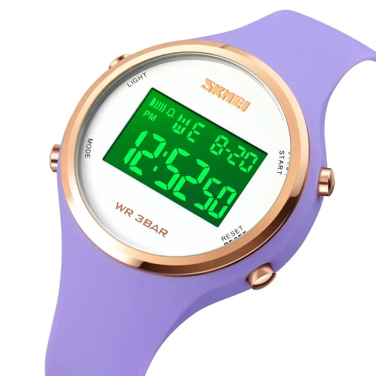 Montre électronique SKMEI 1720 à affichage numérique LED lumineux avec cadran rond et bracelet en silicone