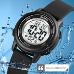 Montre électronique SKMEI 1721 à affichage numérique LED lumineux avec cadran rond triple et bracelet en silicone