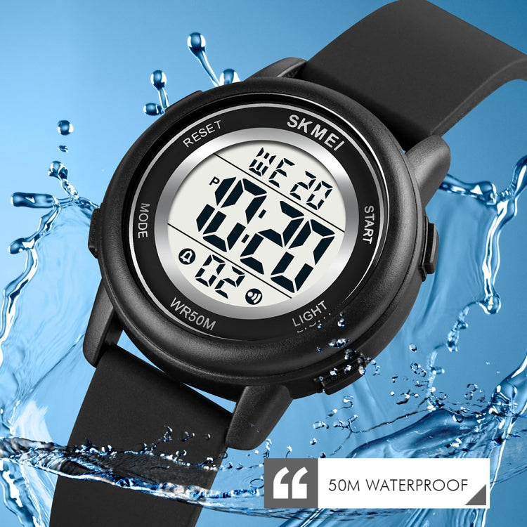Montre électronique SKMEI 1721 à affichage numérique LED lumineux avec cadran rond triple et bracelet en silicone