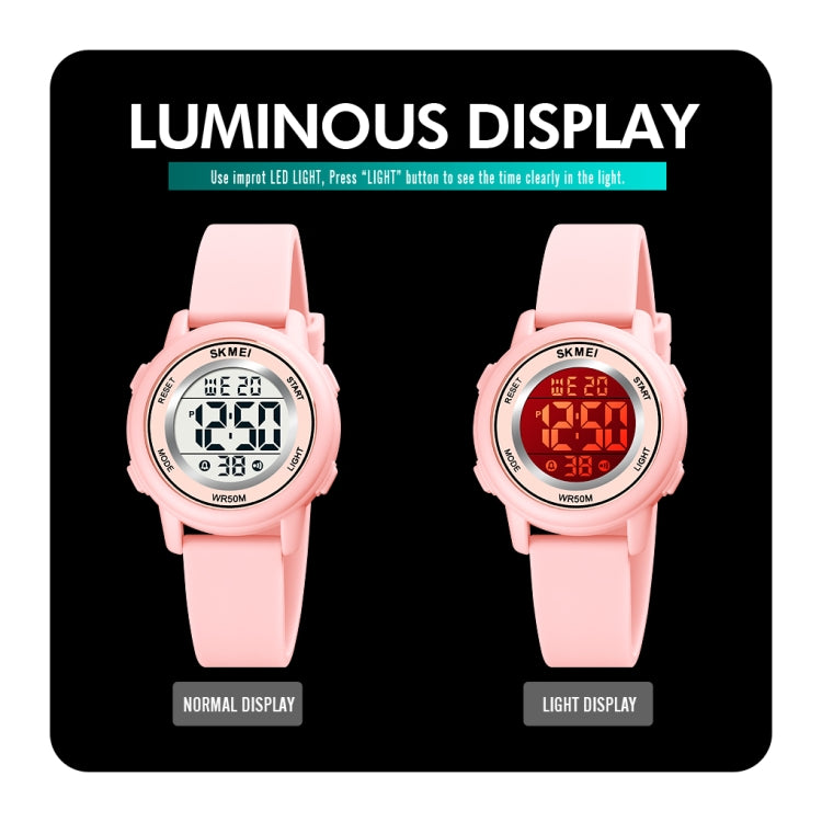 Montre électronique SKMEI 1721 à affichage numérique LED lumineux avec cadran rond triple et bracelet en silicone