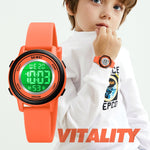 Montre électronique SKMEI 1721 à affichage numérique LED lumineux avec cadran rond triple et bracelet en silicone