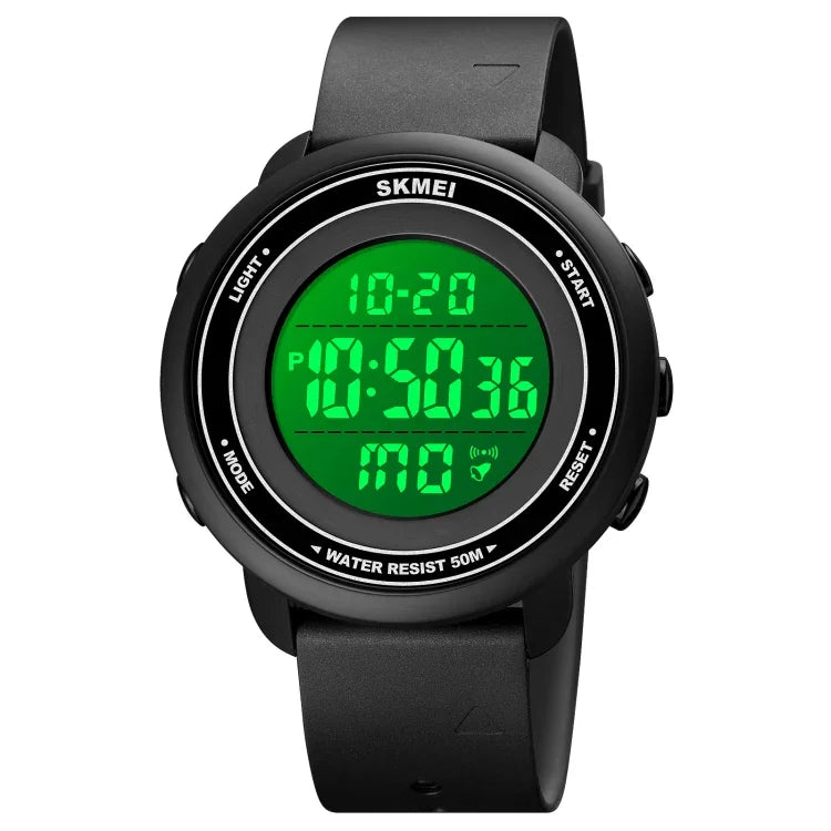 Montre électronique SKMEI 1736 à affichage numérique LED lumineux avec cadran rond triple et fonction chronomètre