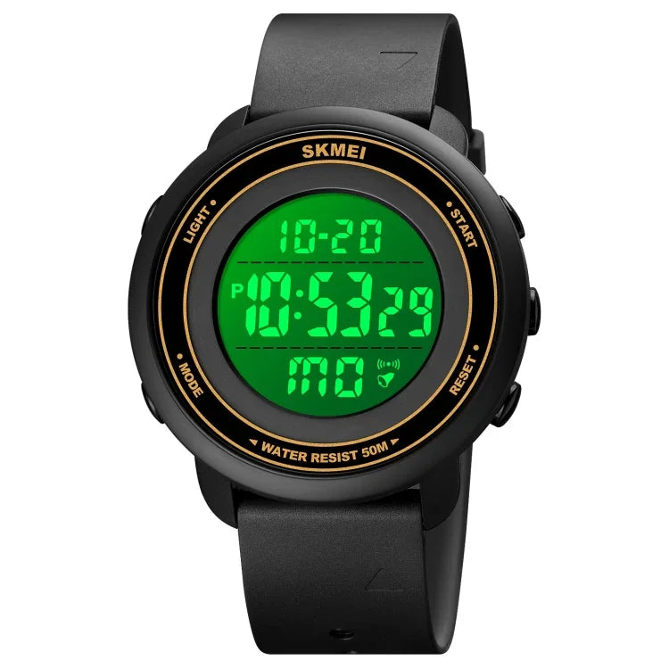 Montre électronique SKMEI 1736 à affichage numérique LED lumineux avec cadran rond triple et fonction chronomètre