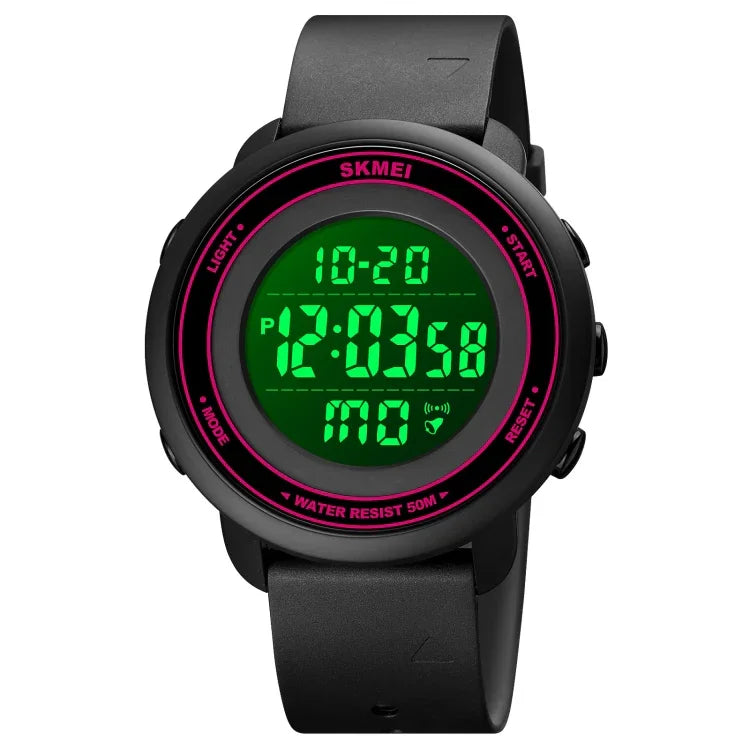 Montre électronique SKMEI 1736 à affichage numérique LED lumineux avec cadran rond triple et fonction chronomètre