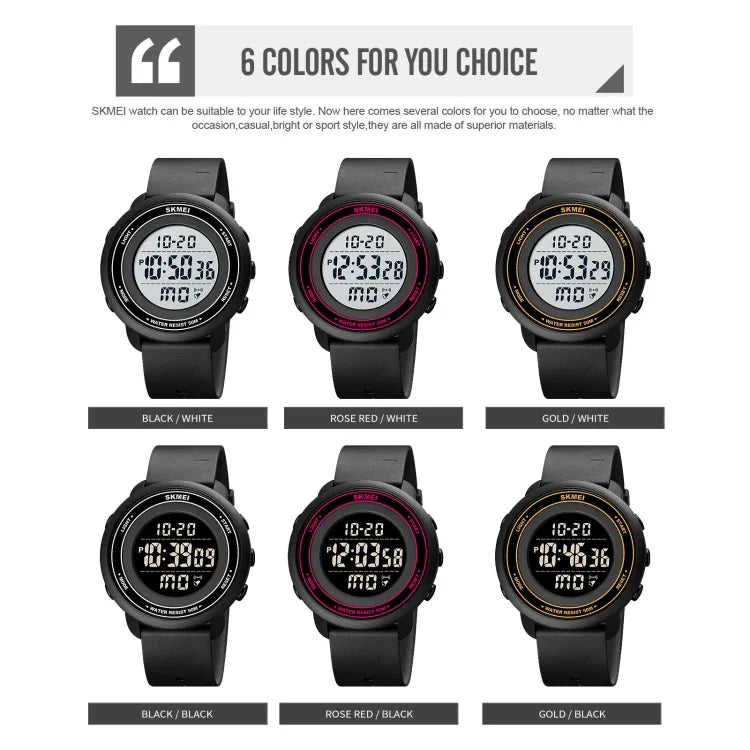 Montre électronique SKMEI 1736 à affichage numérique LED lumineux avec cadran rond triple et fonction chronomètre