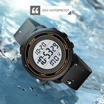 Montre électronique SKMEI 1736 à affichage numérique LED lumineux avec cadran rond triple et fonction chronomètre