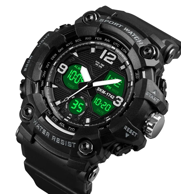Montre électronique SKMEI 1742 à affichage numérique LED lumineux à quatre écrans, sportive, antichoc, pour homme