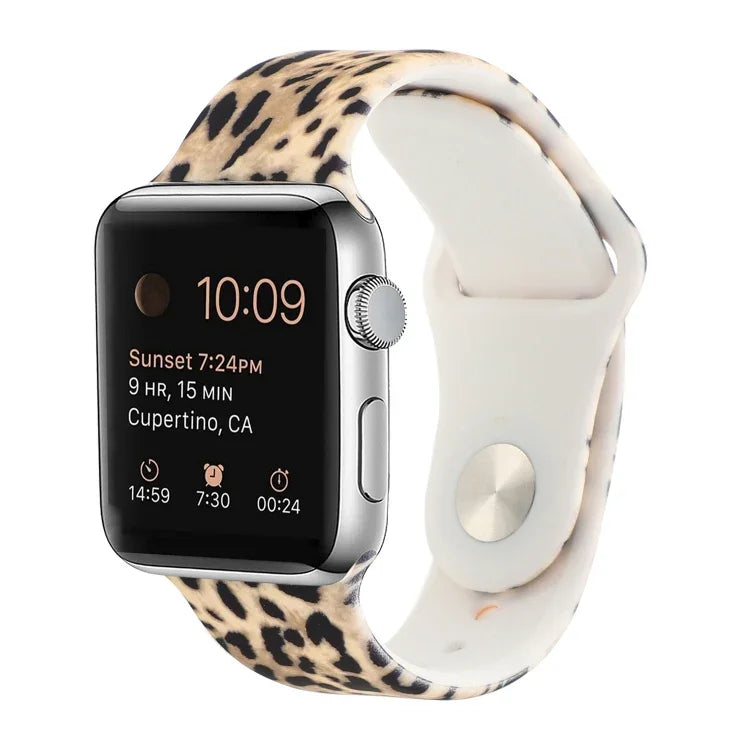 Bracelet de remplacement en silicone à motif peint pour Apple Watch Series, 7 41mm / 6 & SE & 5 & 4 40mm / 3 & 2 & 1 38mm, 7 45mm / 6 & SE & 5 & 4 44mm / 3 & 2 & 1 42mm