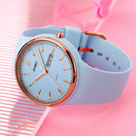 Montre quartz SKMEI 1747 pour femmes avec cadran simple à échelle barre et bracelet en silicone