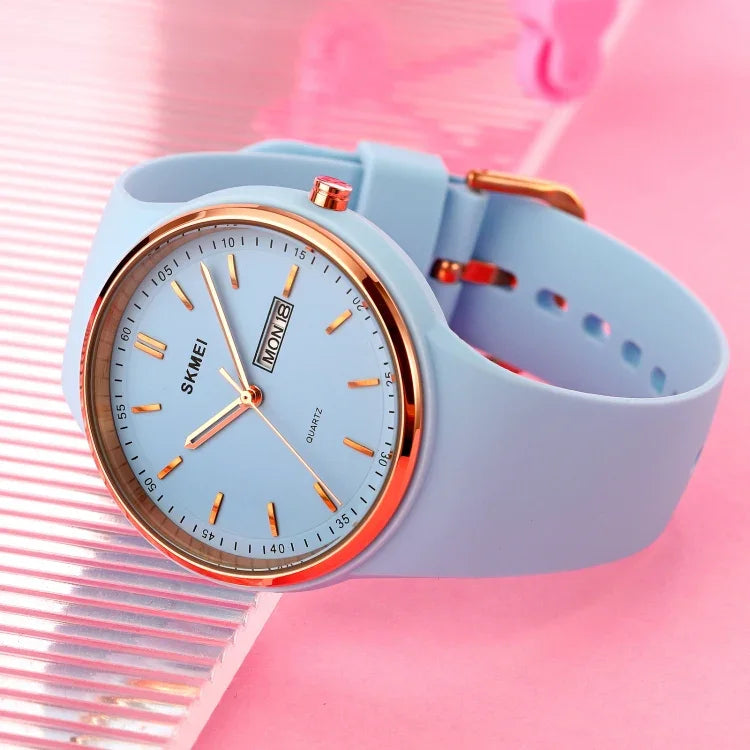 Montre quartz SKMEI 1747 pour femmes avec cadran simple à échelle barre et bracelet en silicone