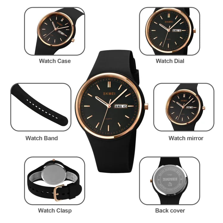 Montre quartz SKMEI 1747 pour femmes avec cadran simple à échelle barre et bracelet en silicone