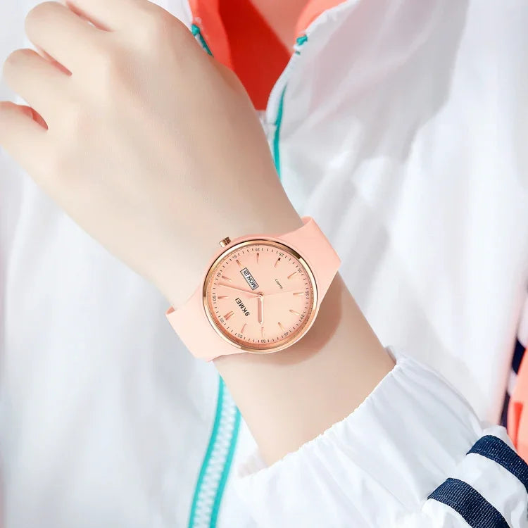 Montre quartz SKMEI 1747 pour femmes avec cadran simple à échelle barre et bracelet en silicone