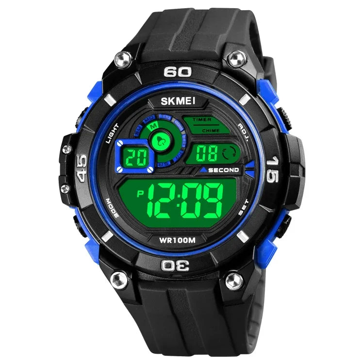 Montre électronique sportive lumineuse SKMEI 1756 pour hommes avec double fuseau horaire, compte à rebours et alarme