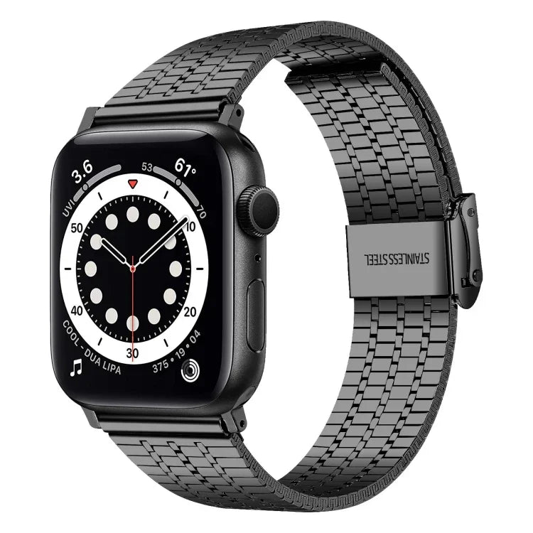 Bracelet de Rechange en Acier à Double Boucle de Sécurité Sept Perles pour Apple Watch Series, 7 41mm / 6 & SE & 5 & 4 40mm / 3 & 2 & 1 38mm, 7 45mm / 6 & SE & 5 & 4 44mm / 3 & 2 & 1 42mm