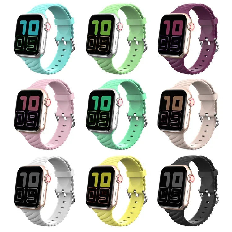 Bracelet de remplacement en silicone torsadé de couleur unie pour Apple Watch Series, 7 41mm / 6 & SE & 5 & 4 40mm / 3 & 2 & 1 38mm, 7 45mm / 6 & SE & 5 & 4 44mm / 3 & 2 & 1 42mm