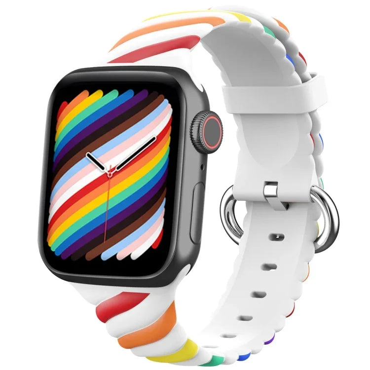 Bracelet de rechange en silicone torsadé bicolore pour Apple Watch Series, 7 41mm / 6 & SE & 5 & 4 40mm / 3 & 2 & 1 38mm, 7 45mm / 6 & SE & 5 & 4 44mm / 3 & 2 & 1 42mm