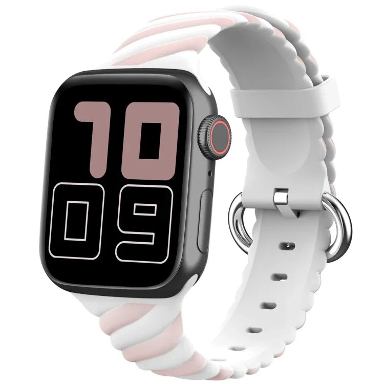 Two-color Twist Silicone Replacement Strap Watchband For Apple Watch Series, 7 41mm / 6 & SE & 5 & 4 40mm / 3 & 2 & 1 38mm, 7 45mm / 6 & SE & 5 & 4 44mm / 3 & 2 & 1 42mm
