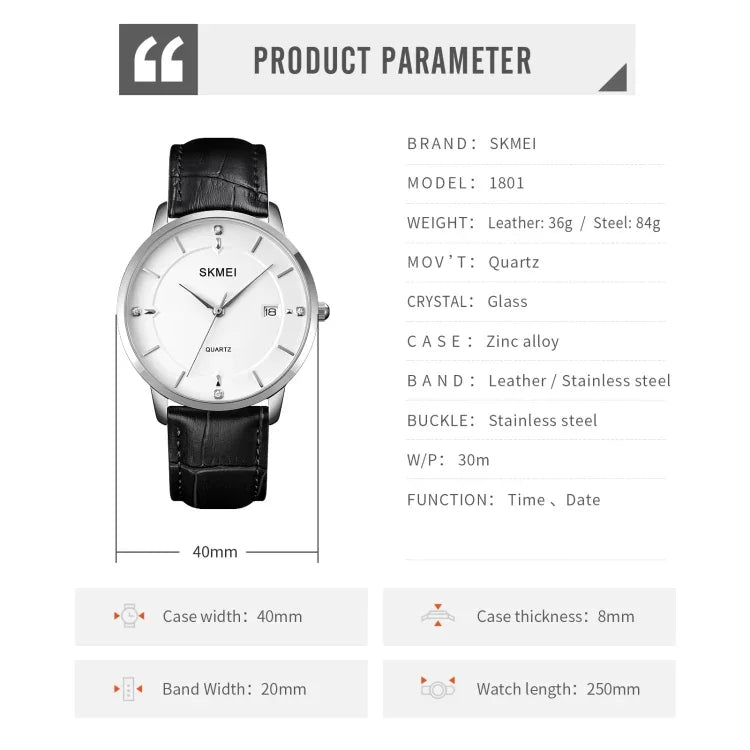 Montre quartz décontractée avec calendrier SKMEI 1801 pour hommes